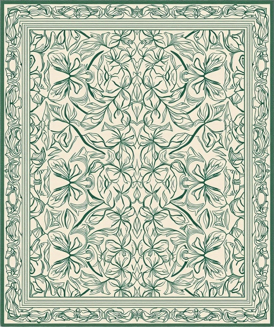Symmetrical Green Floral Garden Pattern Rug