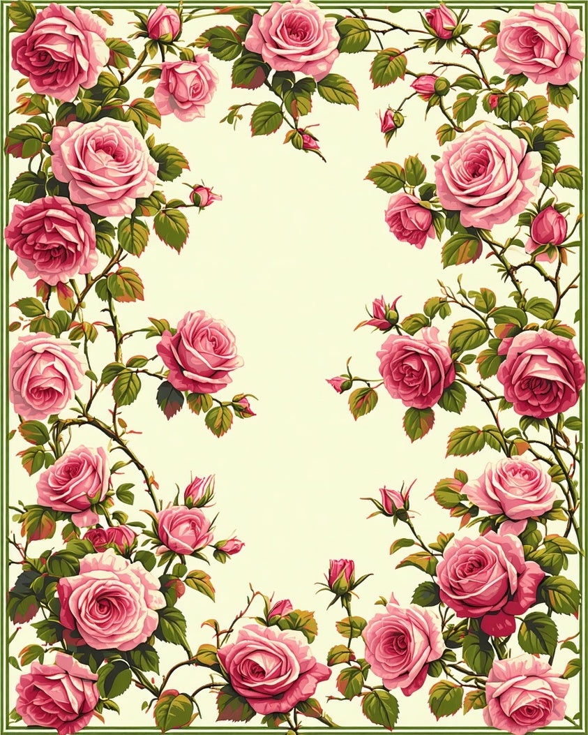 Romantic Pink Rose Floral Vine Pattern Rug
