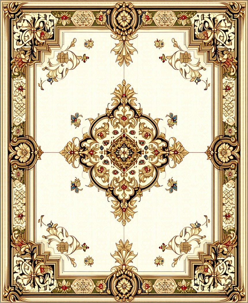 Elaborate Golden Floral Medallion Rug