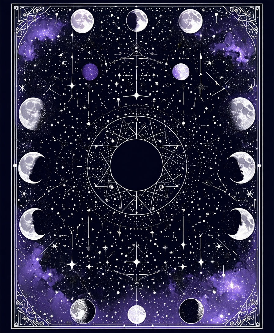 Celestial Moon Phases Starry Night Design Rug