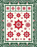 Red White Starburst Floral Border Rug