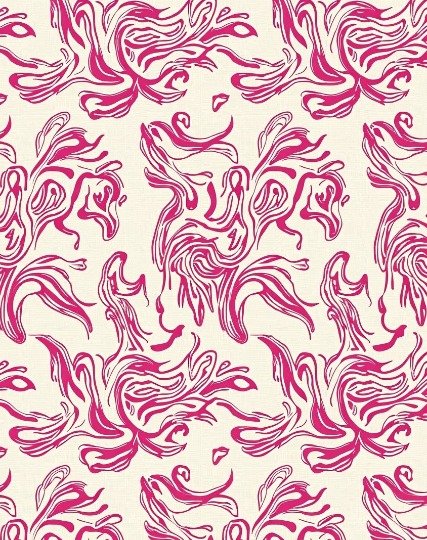 Abstract Pink Swirls On Cream Background Rug