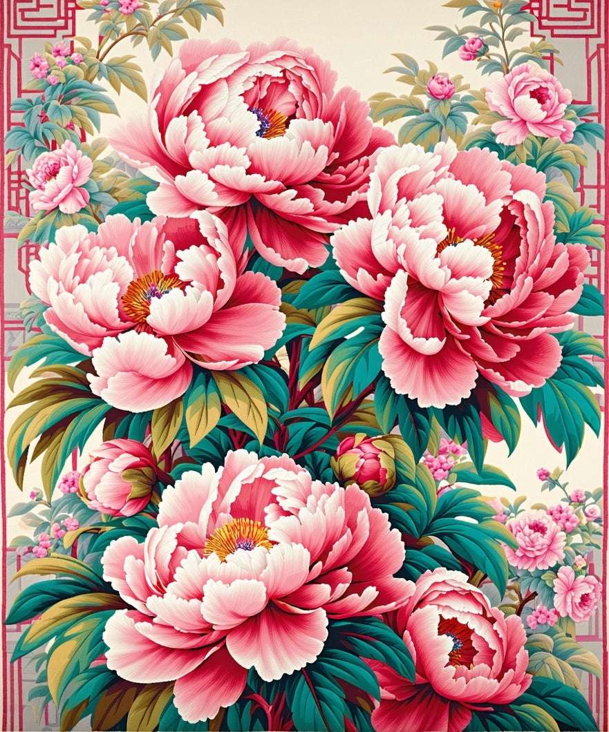 Floral Pattern With Rich Pink Peonies Rug
