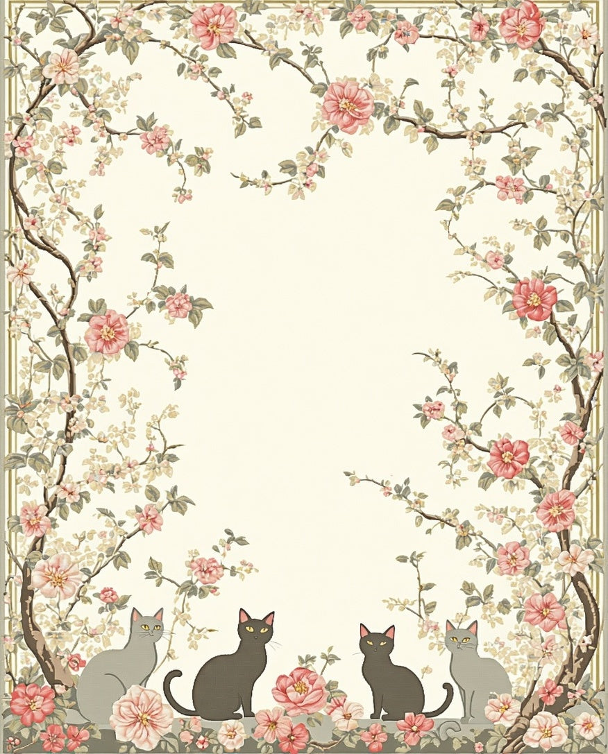 Floral Vine With Cats Pattern Rug