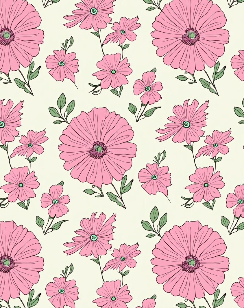 Pink Floral Outline Pattern Design Rug
