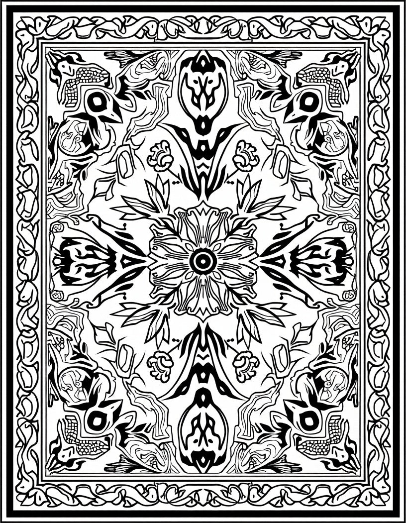 Intricate Floral And Creature Pattern Rug