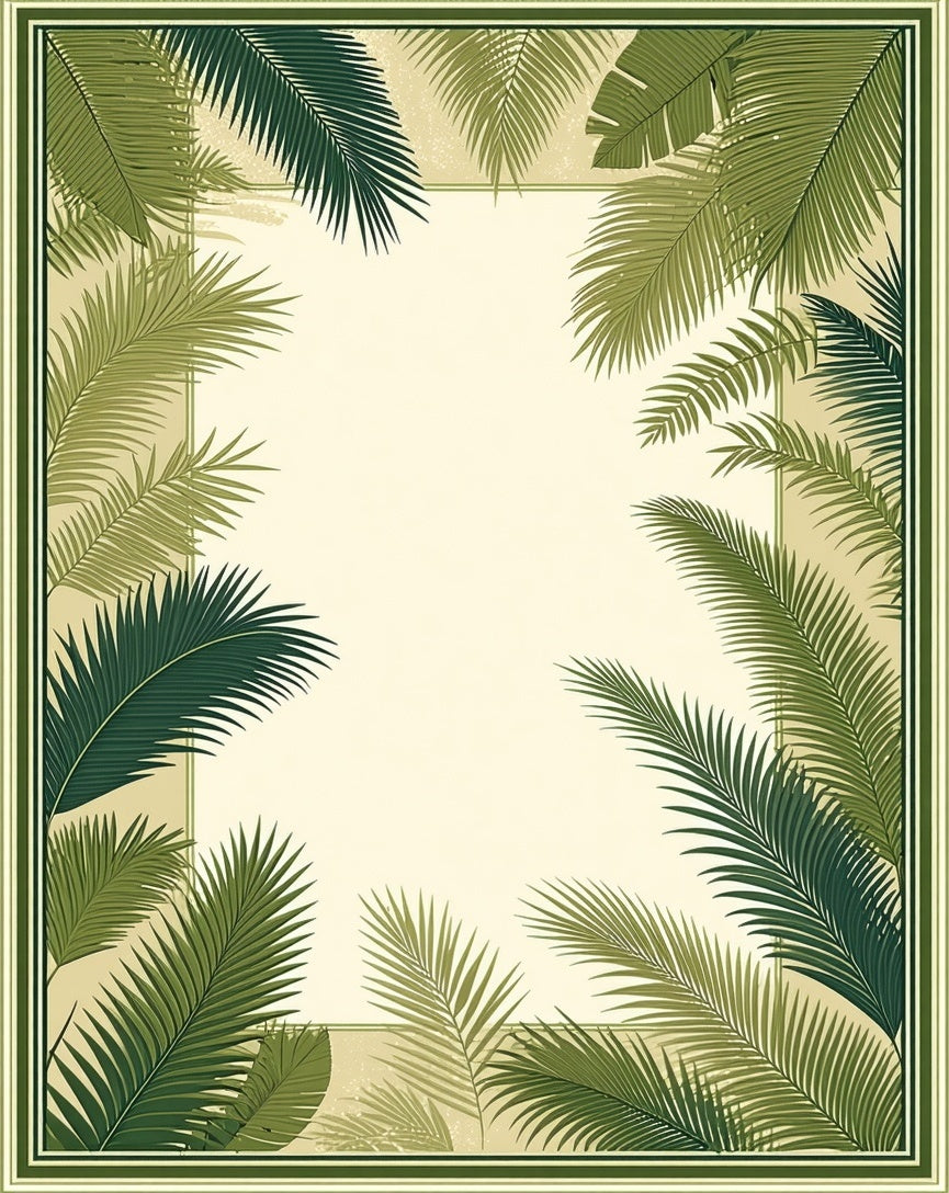 Tropical Green Palm Leaf Border Design Rug