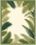 Tropical Green Palm Leaf Border Design Rug
