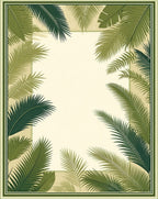 Tropical Green Palm Leaf Border Design Rug
