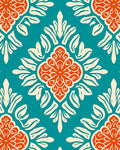 Teal Orange Floral Medallion Pattern Rug