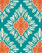 Teal Orange Floral Medallion Pattern Rug