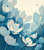 Blue Floral Botanical Line Art Rug