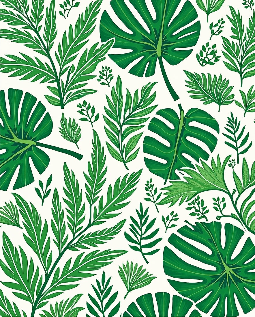 Lush Green Tropical Leaf Pattern Rug