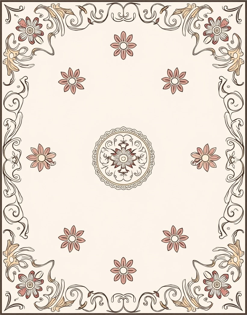 Ornate Floral Vine Patterned Rug