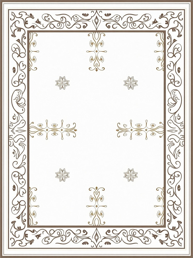 Ornate Brown Scrollwork Floral Arrangement Rug