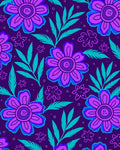 Purple Teal Floral Whimsical Pattern Rug