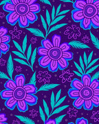 Purple Teal Floral Whimsical Pattern Rug