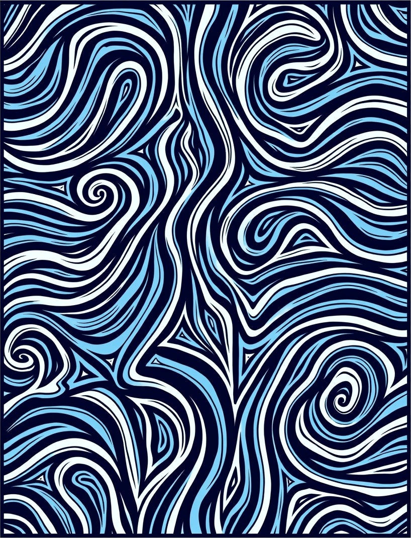 Blue Striped Swirl Abstract Design Rug