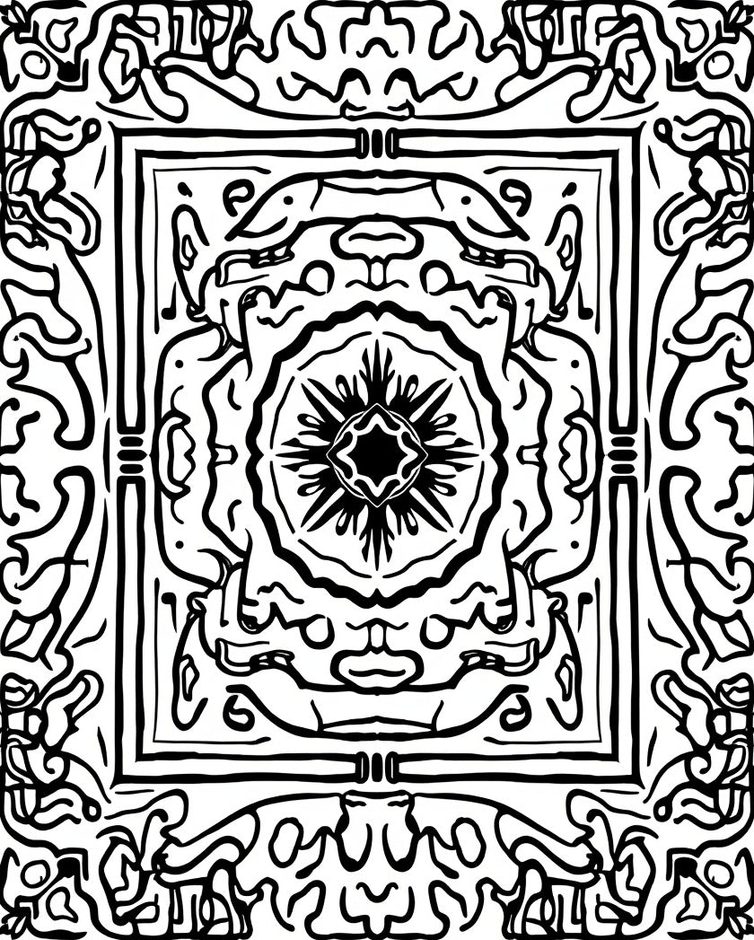 Intricate Black White Organic Pattern Rug