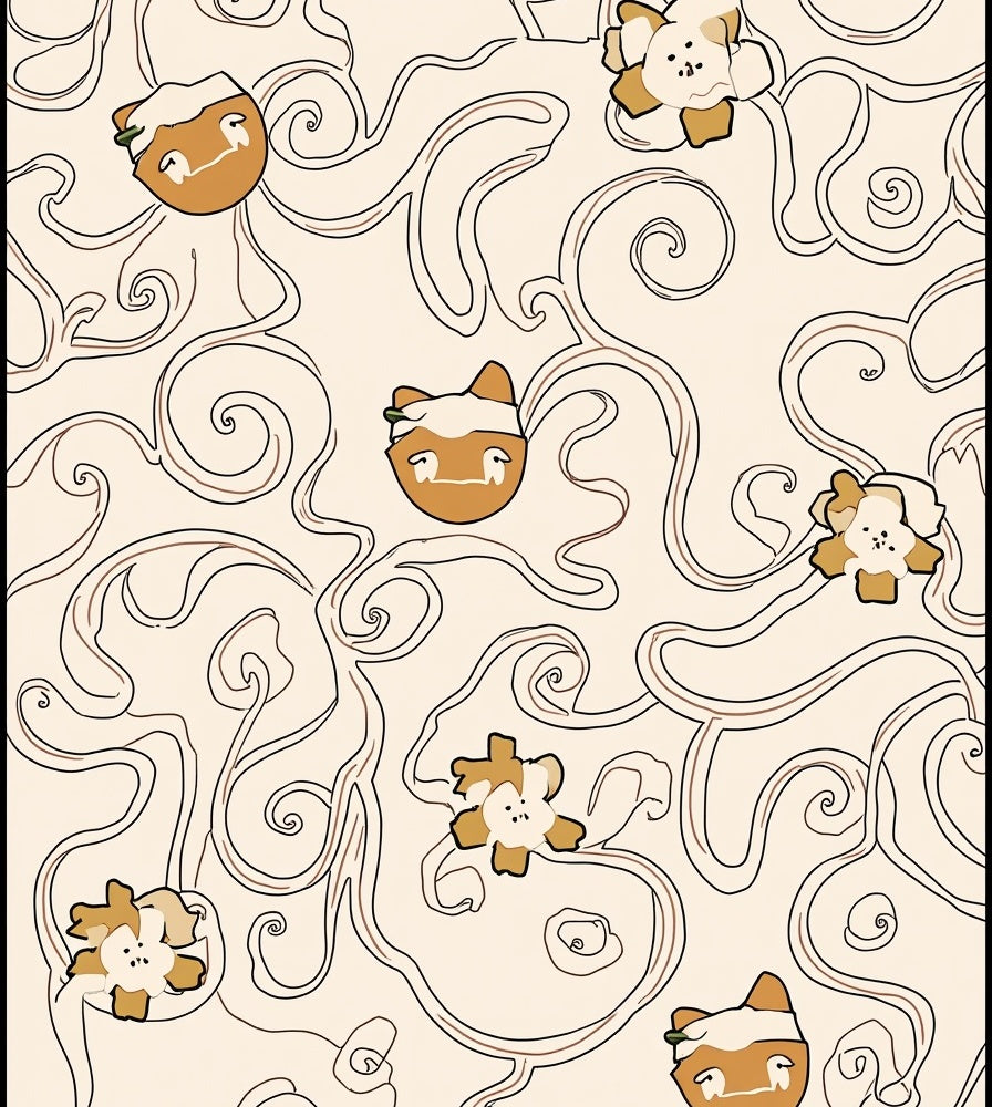 Cute Cat Flower Swirl Pattern Rug