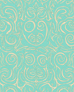 Aqua Beige Ornamental Swirl Pattern Rug