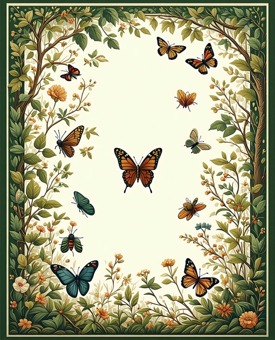 Enchanted Garden Butterfly Botanical Print Rug
