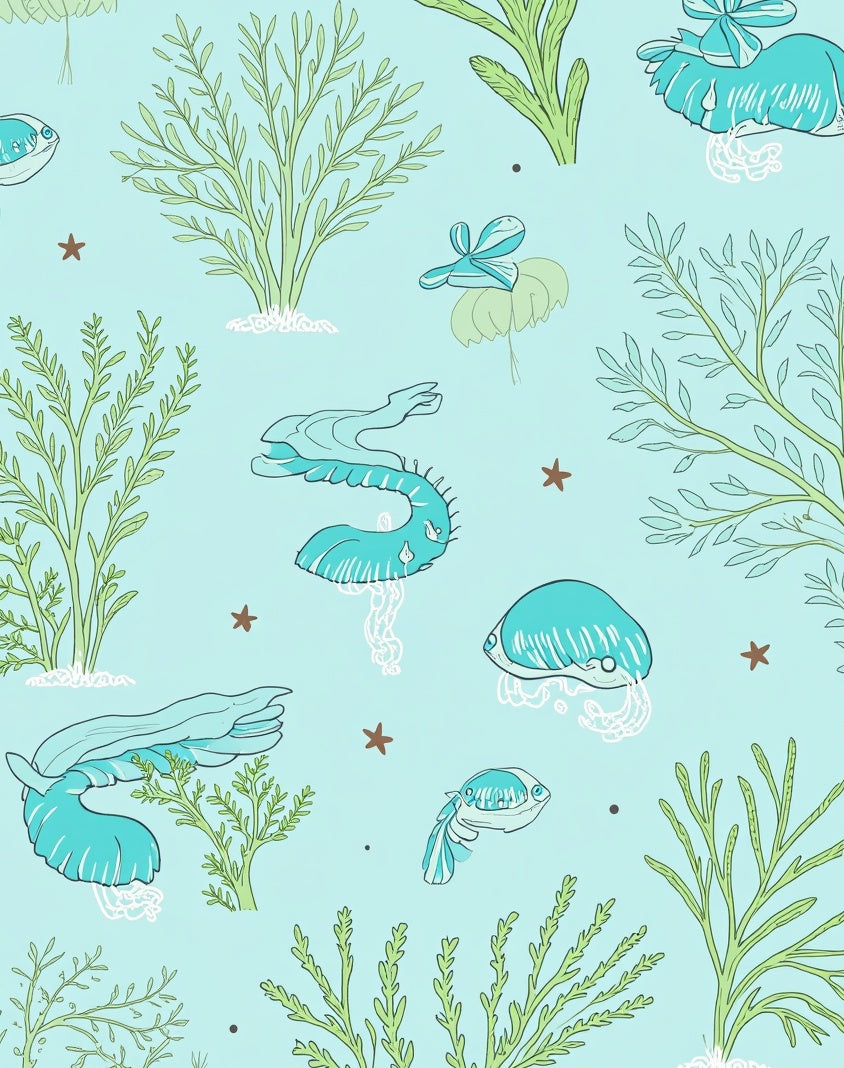 Aquatic Life pattern with Sea Plants Rug