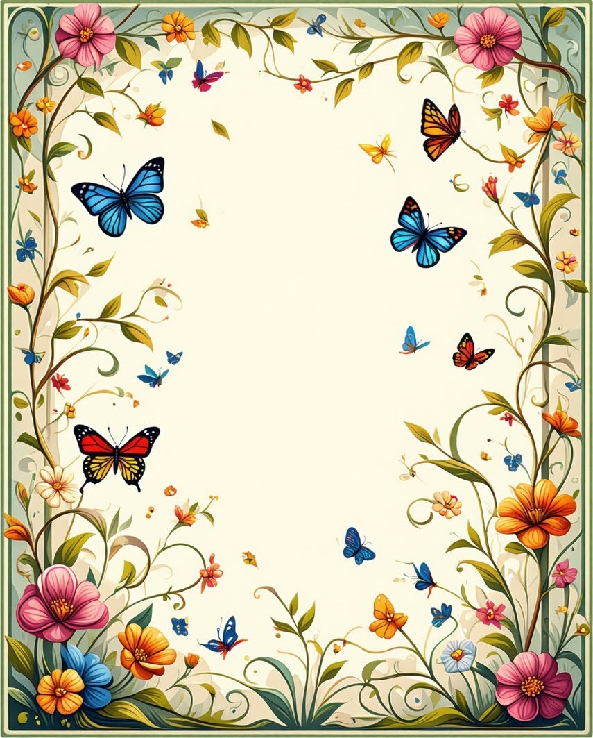 Vibrant Butterflies and Floral Garland Rug