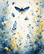 Blue And Yellow Floral Insect Design Rug