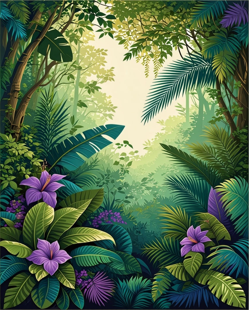 Lush Jungle Floral Leaf Pattern Rug