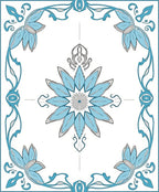 Elegant Cyan Floral Frame Rug