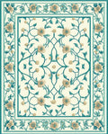 Cream Teal Floral Vine Pattern Rug
