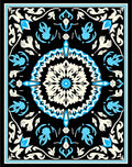 Black Cream Aqua Floral Mandala Pattern Rug