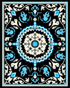 Black Cream Aqua Floral Mandala Pattern Rug
