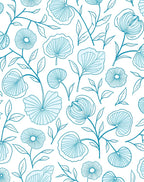 Delicate Teal Floral Outline Pattern Rug