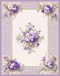 Elegant Lavender Floral Greek Key Rug