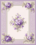 Elegant Lavender Floral Greek Key Rug