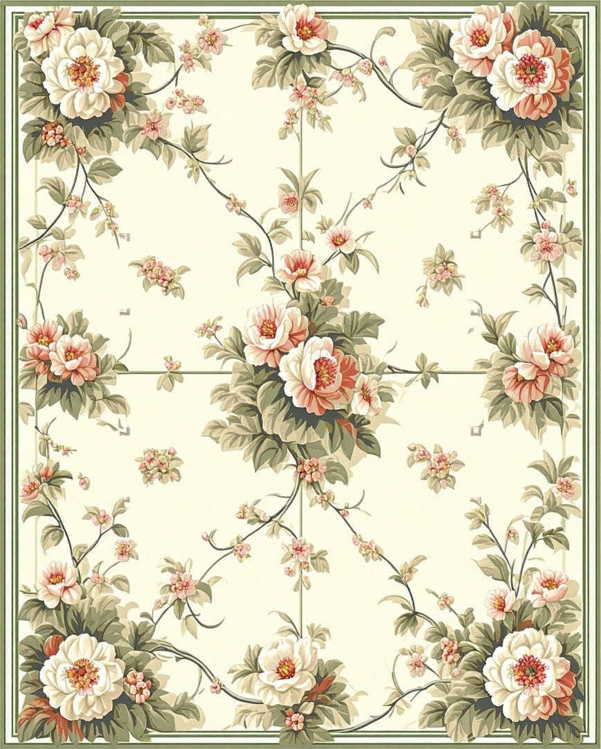 Romantic Floral Vines Pattern Rug