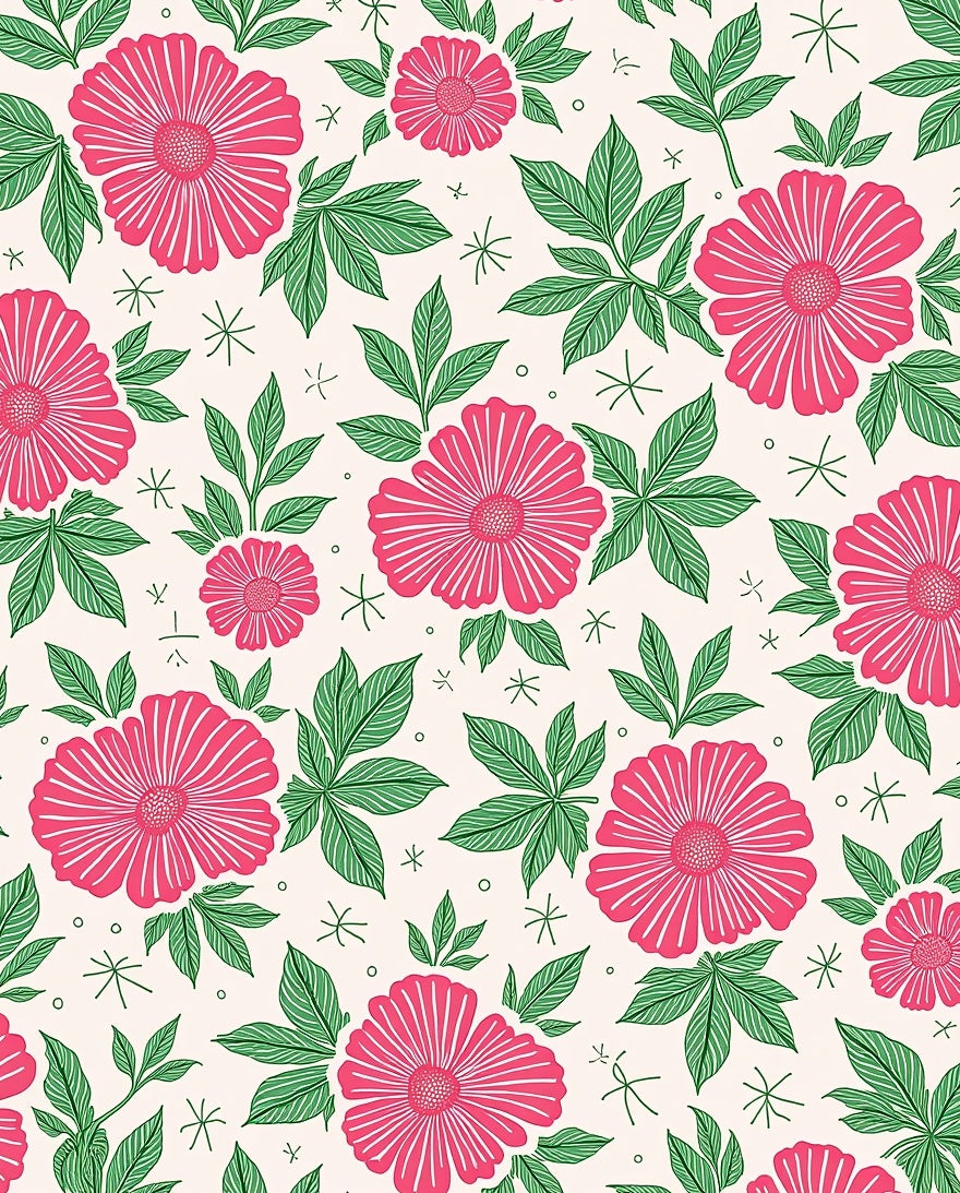 Vibrant Pink Floral Whimsical Pattern Rug