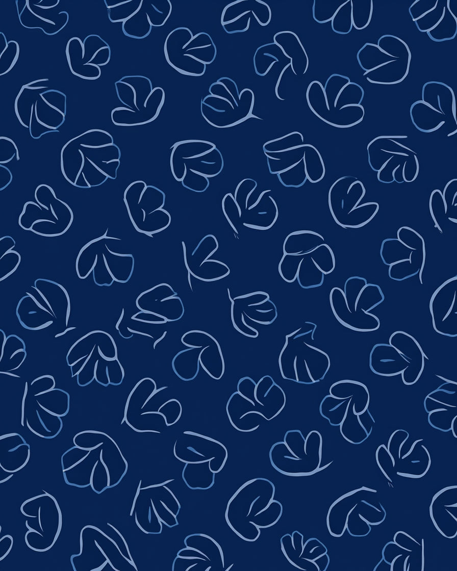 Abstract Blue Floral Line Art Rug