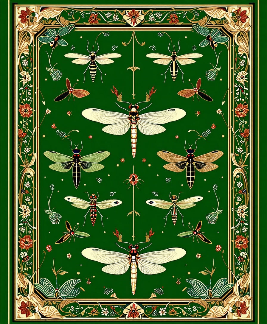 Art Nouveau Insect Floral Emerald Garden Rug