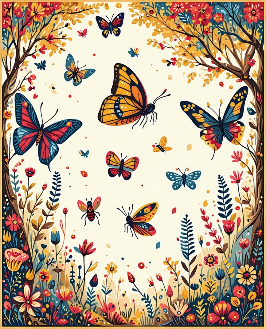 Vibrant Butterflies Blooming Garden Pattern Rug