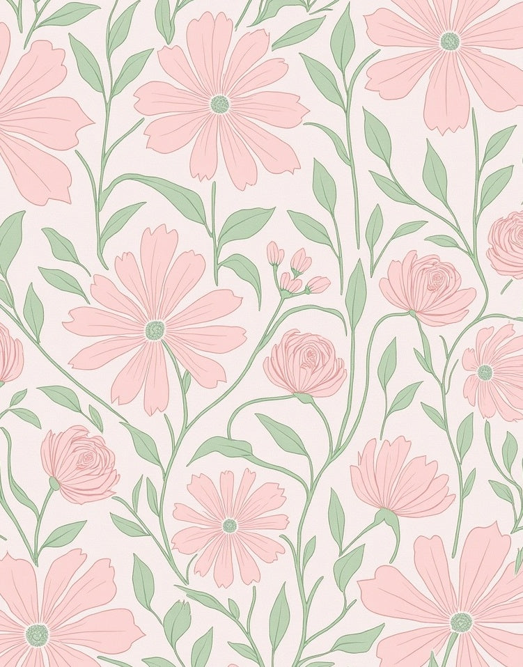 Pastel Pink Floral Garden Pattern Rug