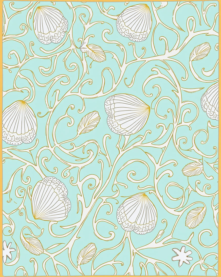 Aquatic Shell Scroll Pattern Rug