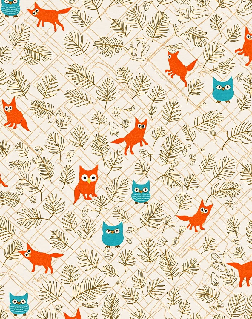 Whimsical Owls 2 Foxes Nature Pattern Rug