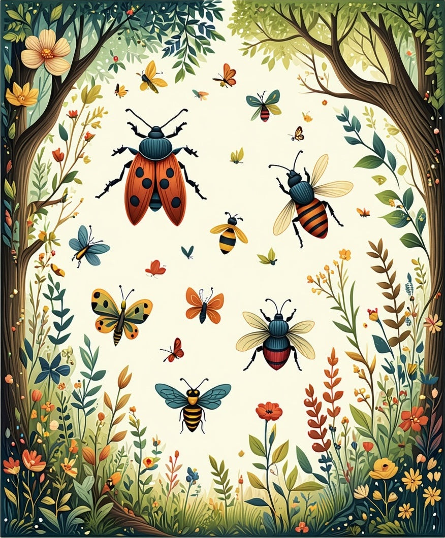 Whimsical Garden Insects Butterflies Design Rug