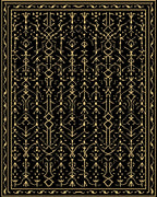 Ornate Black and Gold Geometric Pattern Rug