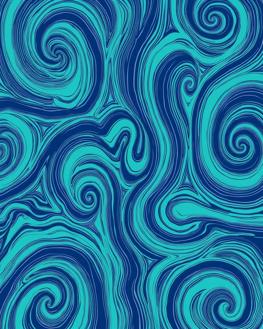 Dynamic Swirling Teal Navy Pattern Rug