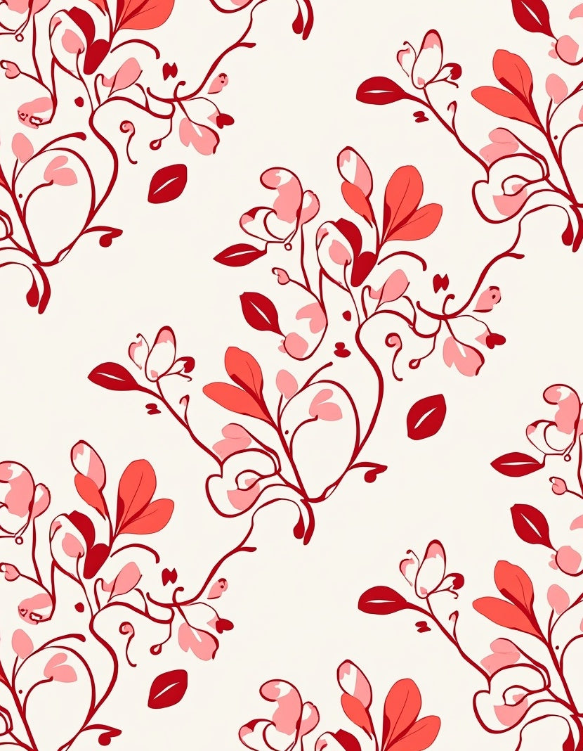 Delicate Red Floral Vine Pattern Rug