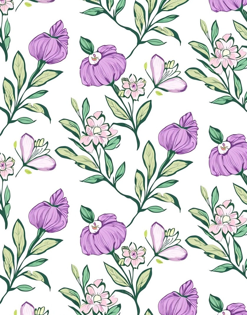Delicate Purple Floral Botanical Design Rug
